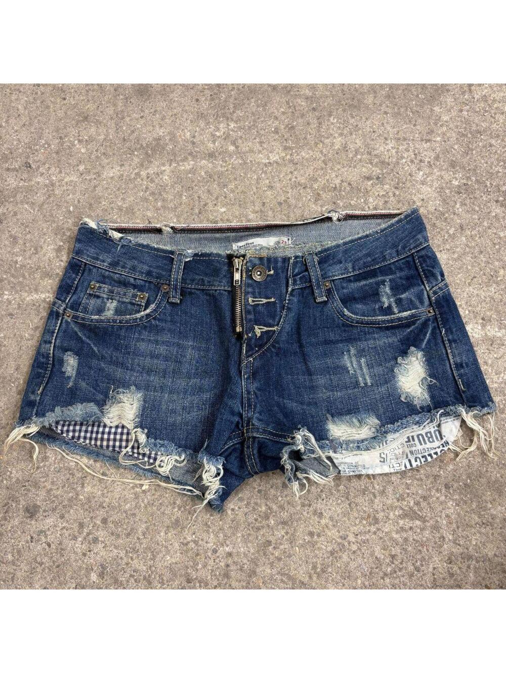 Vintage Y2K Low Rise Denim Micro Shorts Graphic Pockets
